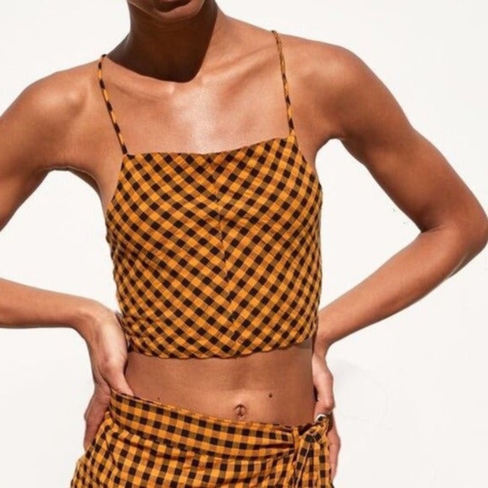 ZARA gingham Tan/Black Crop Top